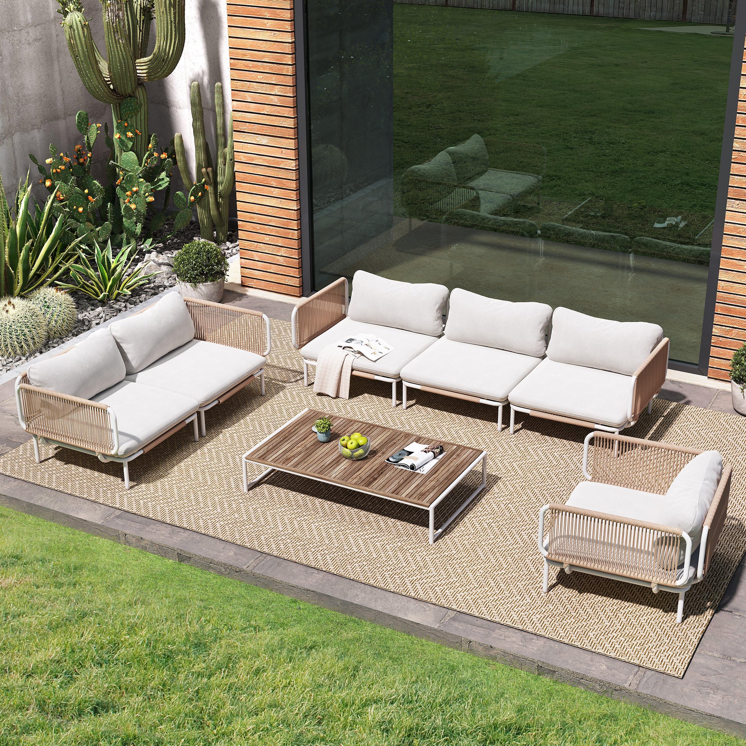 Oversized Outdoor Couch, 6-Seater Modular Sectional Sofa with Cushions