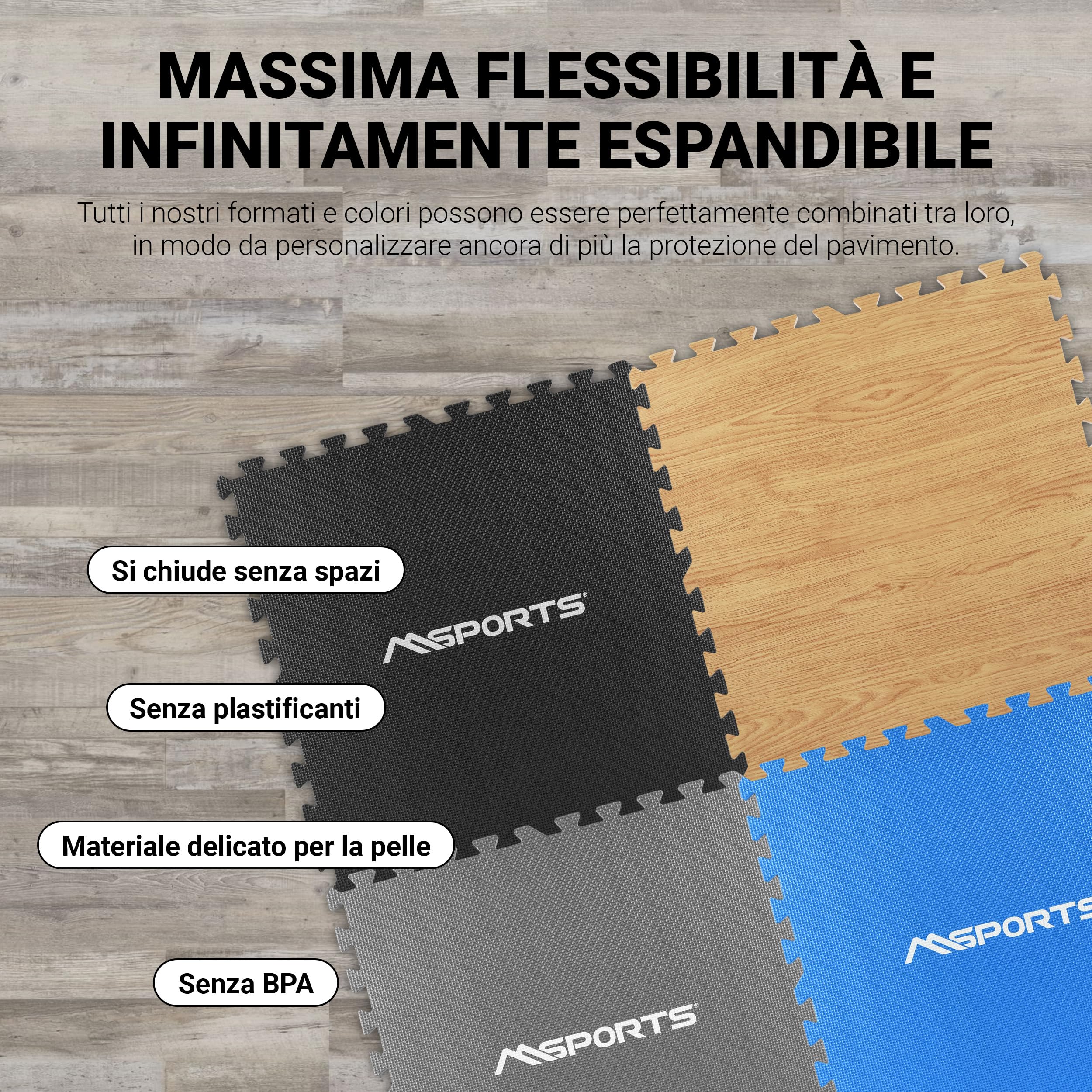 MSPORTS Tappetino Puzzle Set Premium - 8 Pezzi 3,175m² | Protezione Pavimento | 60x60 cm | Spessore: 1,0 cm | Tappetini Ginnastica