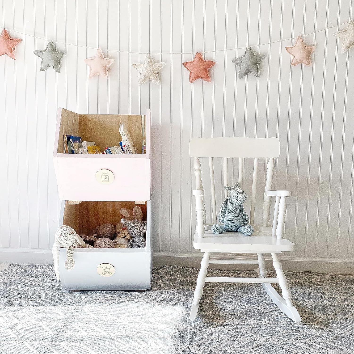 Multicolored Pennant Flags Bunting Banner Pastel Linen Fabric 9 Star Garland for Room Decoration Hanging on Wall Ceiling Window (Star Pink)