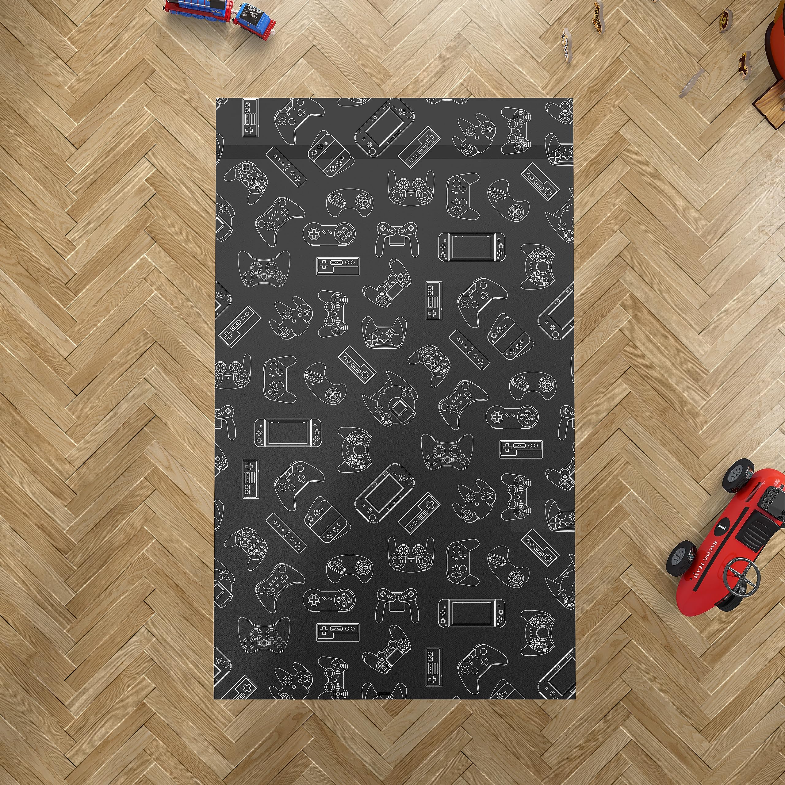 Oedim Alfombra Mandos Gamer Fondo Negro, 200x95cm, Alfombra Cocina Vinilo, Alfombra Salón Antideslizante, Suelo vinílico