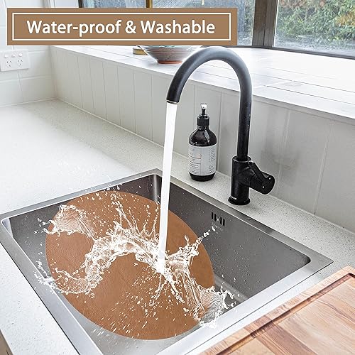 Miniatura 3 de Jovono - Juego de manteles individuales y portavasos redondos 4 manteles y 4 portavasos de piel sintética de doble costura diámetro de mantel de 13