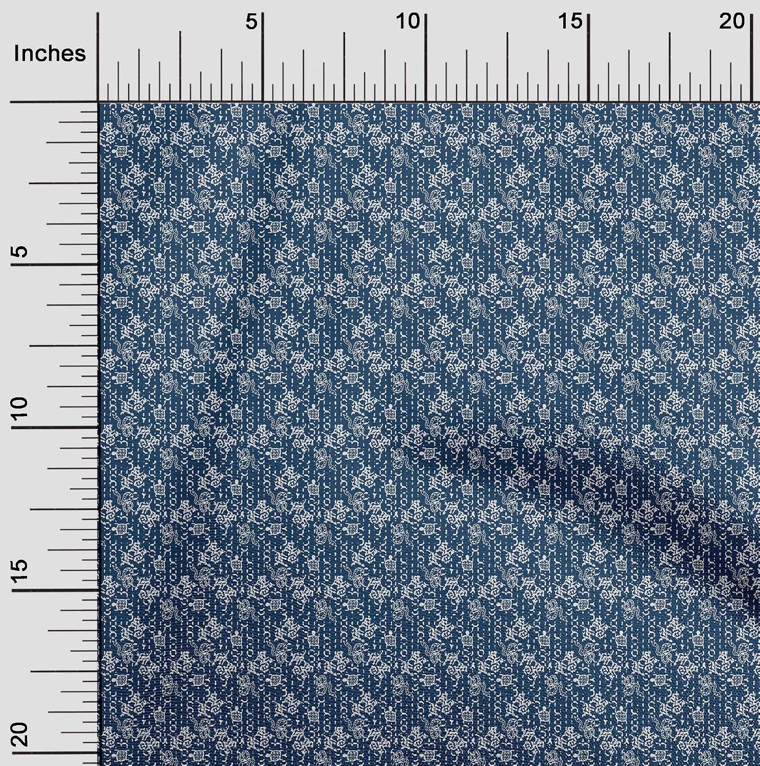 oneOone Georgette Viscose Dark Blue Fabric Snake & Tortoise African Sewing Craft Projects Fabric Prints by Yard 42 Inch Wide