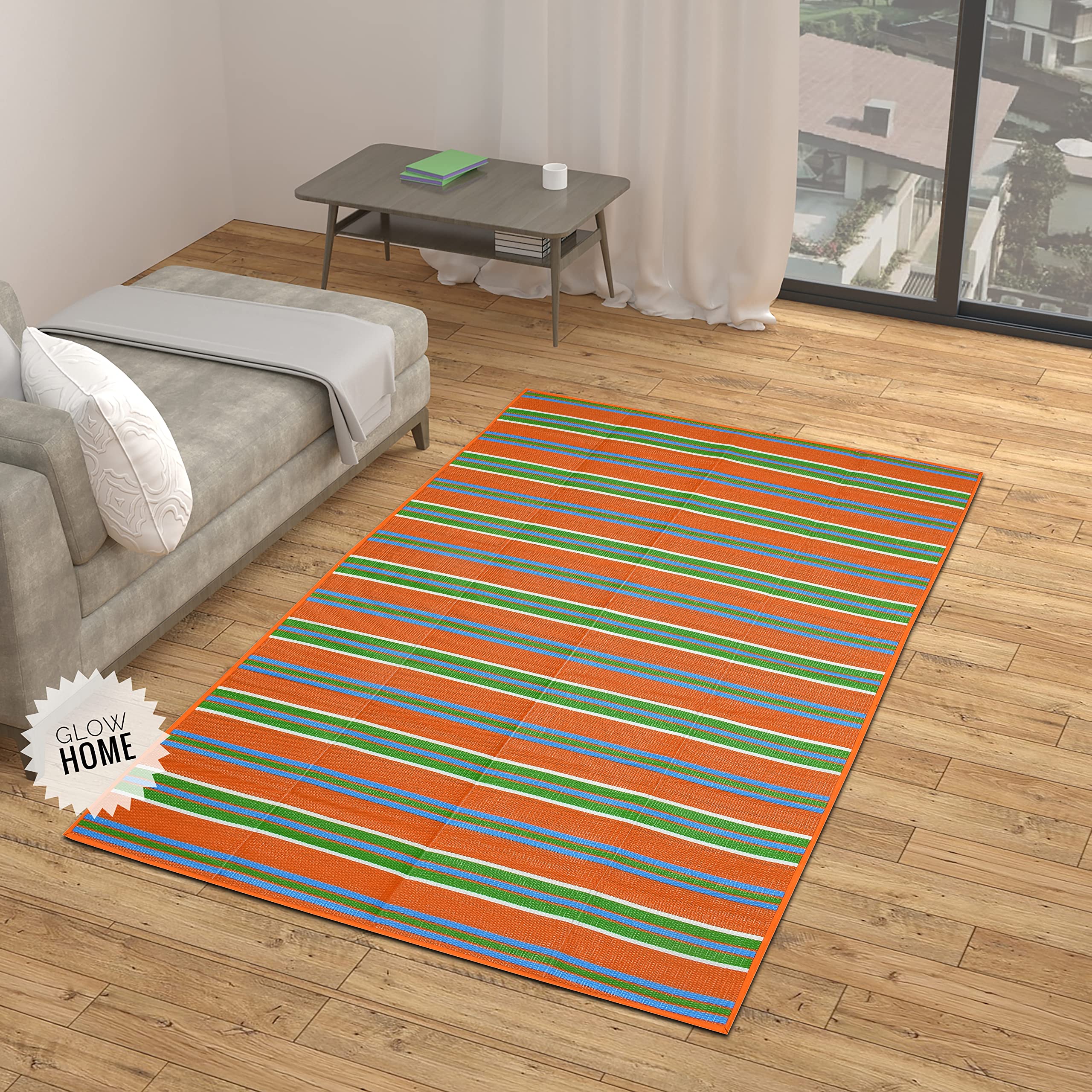 GLOW HOME Chatai Mats for Home 6x9 Feet Big Size Sleeping Mat for Floor - Foldable Plastic Mat for Sleeping on Floor with Handles, Orange