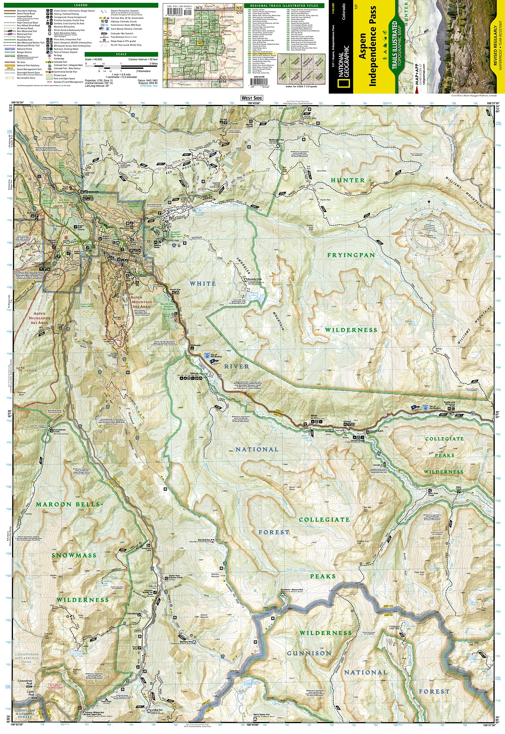 Aspen, Independence Pass Map (National Geographic Trails Illustrated Map, 127) - Image 4