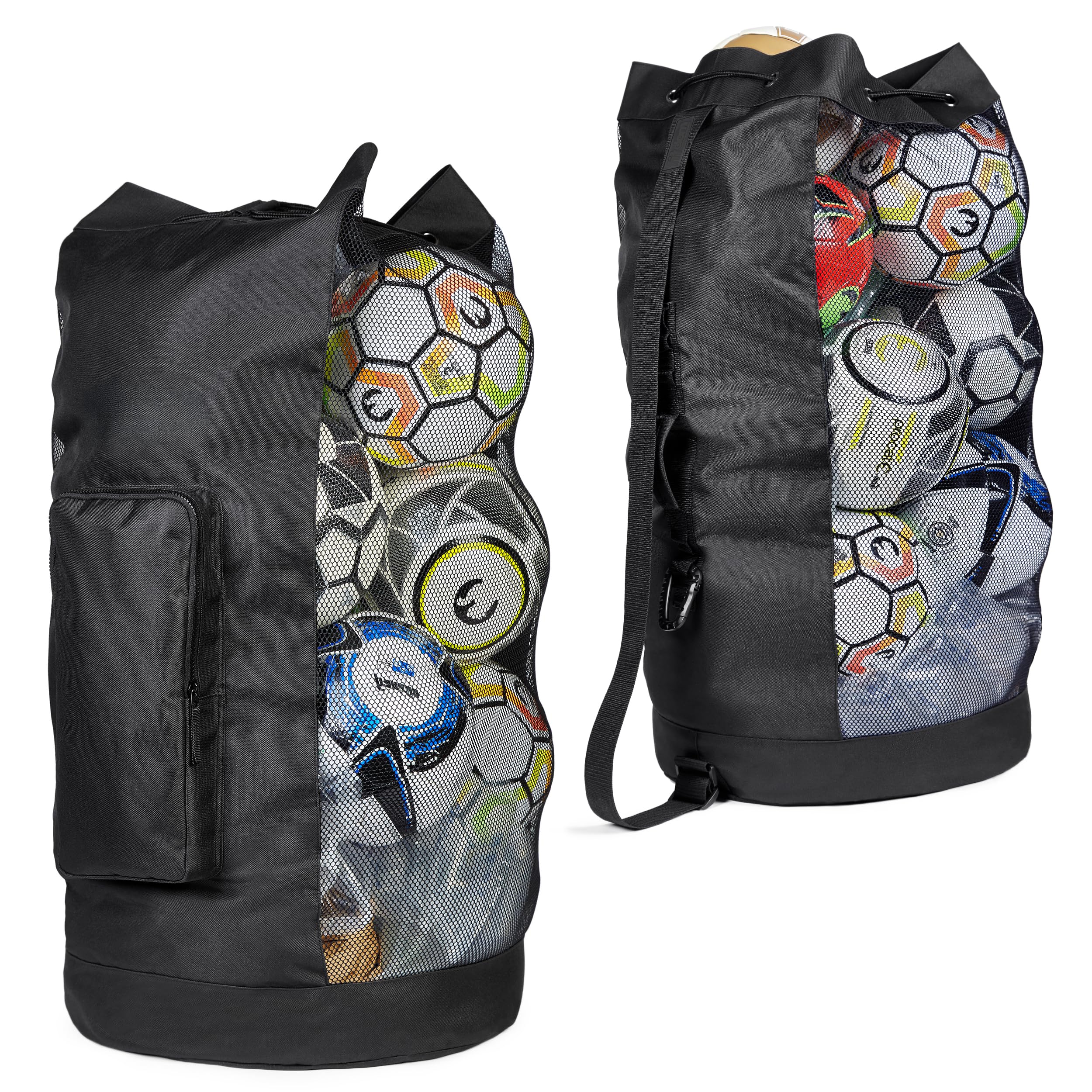Fitdom Heavy Duty XL Soccer Mesh Equipment Ball Bag w/Adjustable Shoulder Strap Design for Coach. with an Over-Sized Front Pocket for Sporting Accessories. Best for All Outdoor & Water Gears