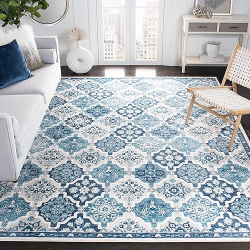 SAFAVIEH Brentwood Collection BNT815M - Alfombra floral envejecida de 8 x 10 pies, color azul marino y gris, no desprende pelusa, para sala de