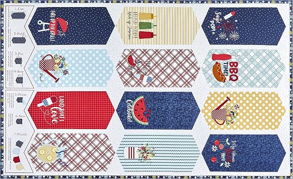 Maywood Studio Red, White & Bloom Red, White & Blue Pennant 27" Panel Multi, Fabric