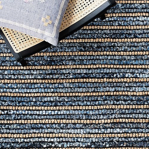 Miniatura 6 de SAFAVIEH Cape Cod Collection - Alfombra de área de 6 x 9 pies, azul y natural, tejido plano, hecho a mano, yute trenzado y algodón, ideal para zonas