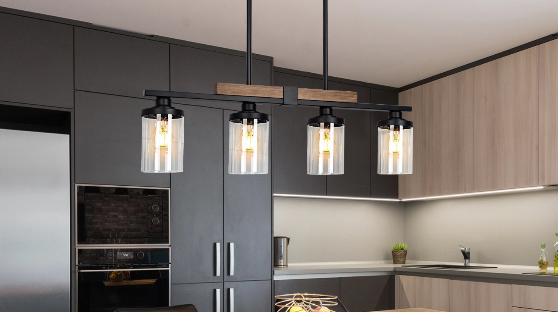 Hilander CHEF TABLE LIGHT 90×60 Lanhall 5-Light Farmhouse Chandelier Black Dining Room Light