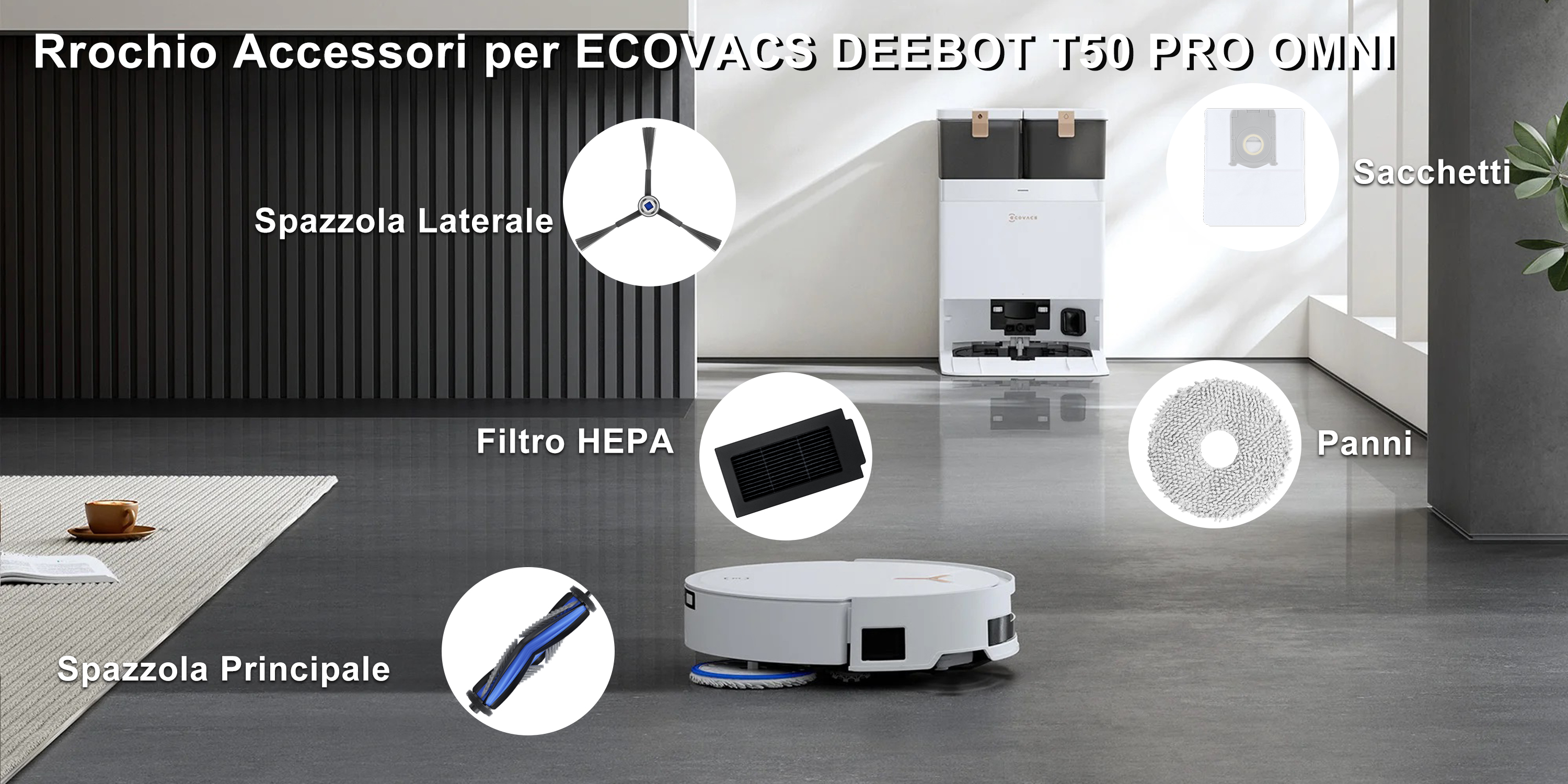 2 Spazzole Principali Per Ecovacs Deebot T50 Pro Omni Gen2 E T80 | Ricambio Compatibile Per Robot Aspirapolvere