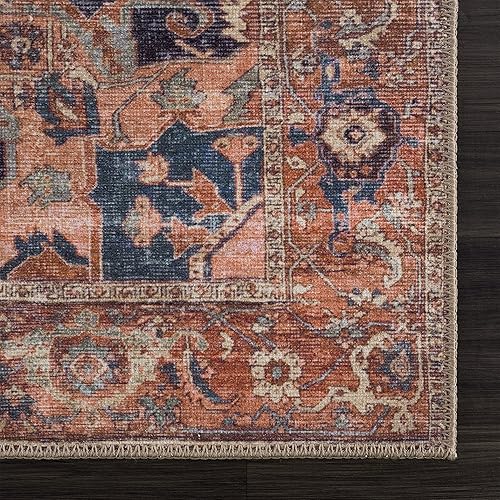 Miniatura 5 de Bloom Rugs - Tapete tradicional de pasillo lavable, para entrada, baño y cocina, color beige y terracota, tamaño exacto 2.5 x 12 ft