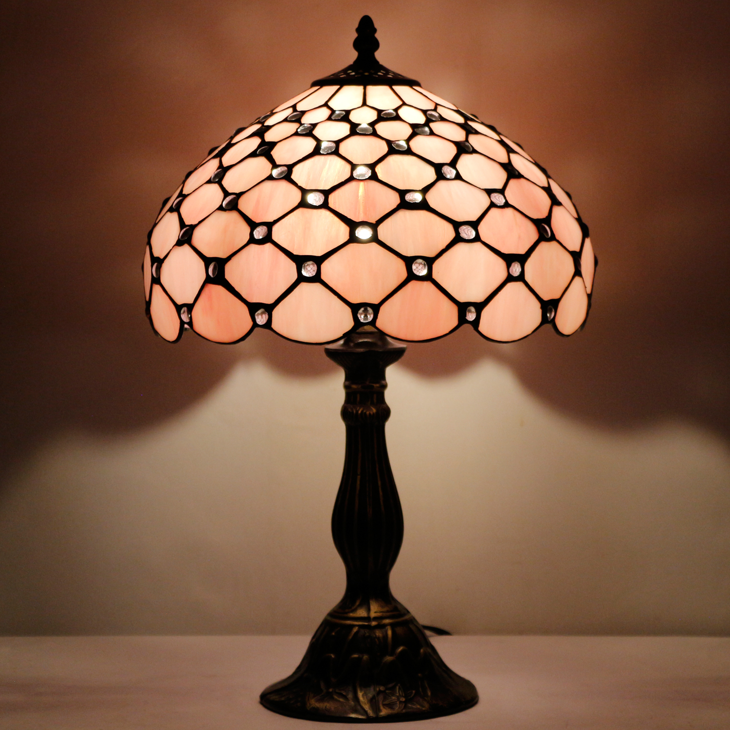 Image of WERFACTORY Tiffany Lamp Stained Glass Bead Table Lamp Desk Light 18 Inch