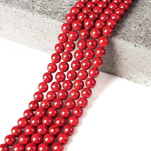 Miniatura 4 de Cuentas de piedras preciosas de turquesa roja natural, cuentas sueltas de piedra redondas para bricolaje, pulseras y collares, joyería de HIXHRO 45