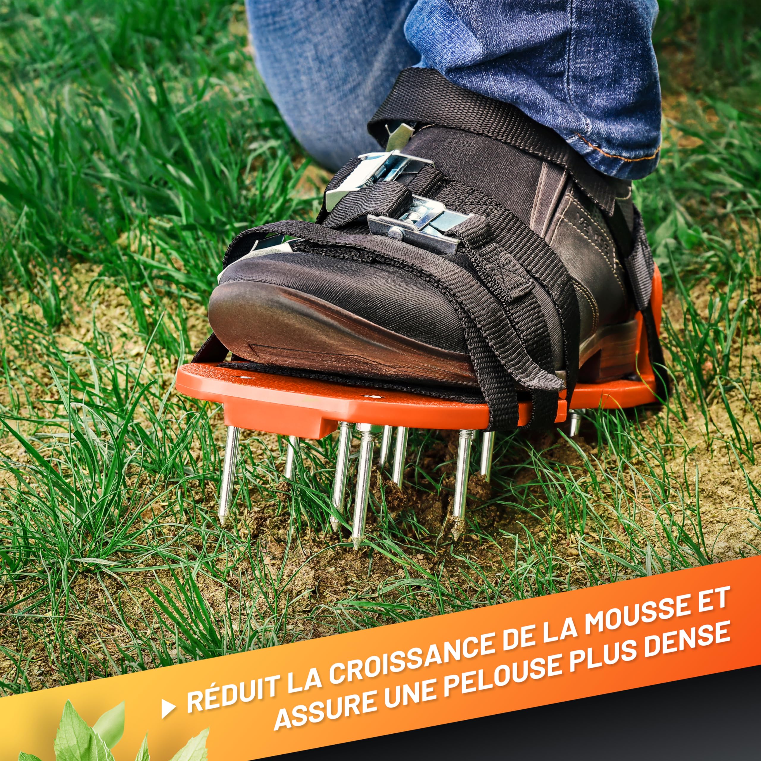 GRÜNTEK Aérateur Gazon Pelouse Sandales Chaussures à Clous Aération Réagreage Sol Epoxy. Clous en Acier, Boucles en Métal, Taille Unique.