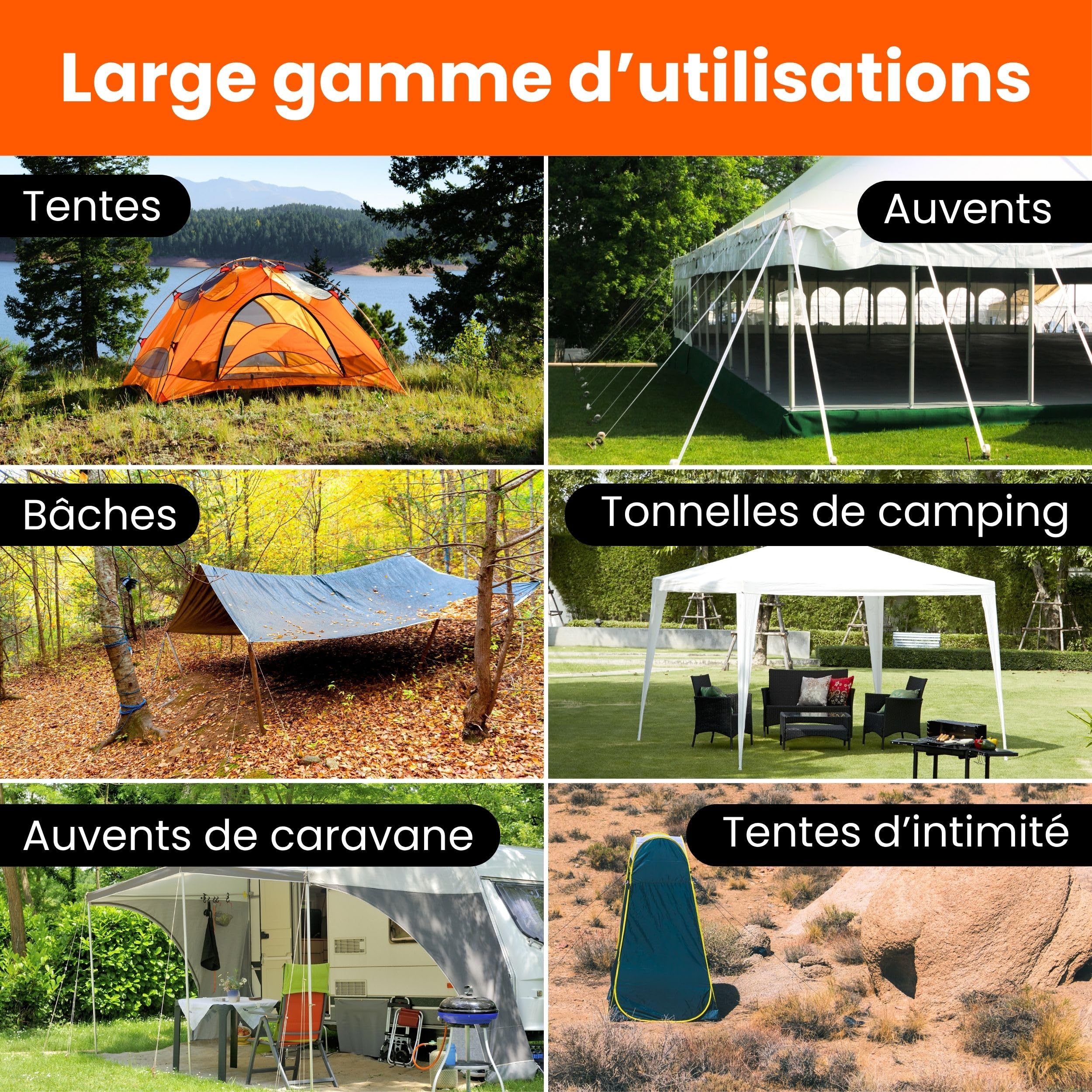 Piquet de Tente- Lot de 24 Piquets de Tente en Metal pour l'Exterieur - Sardine de Fixation Galvanises avec Conception a Vis pour Sol Dur, Embout de Douille pour Perceuse Inclus (20,5cm)