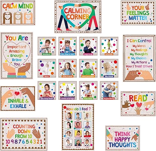 Juego de 22 pósteres de esquina relajantes, juego de tableros de anuncios de salud mental con película de PET, de gran tamaño, borrable, control de