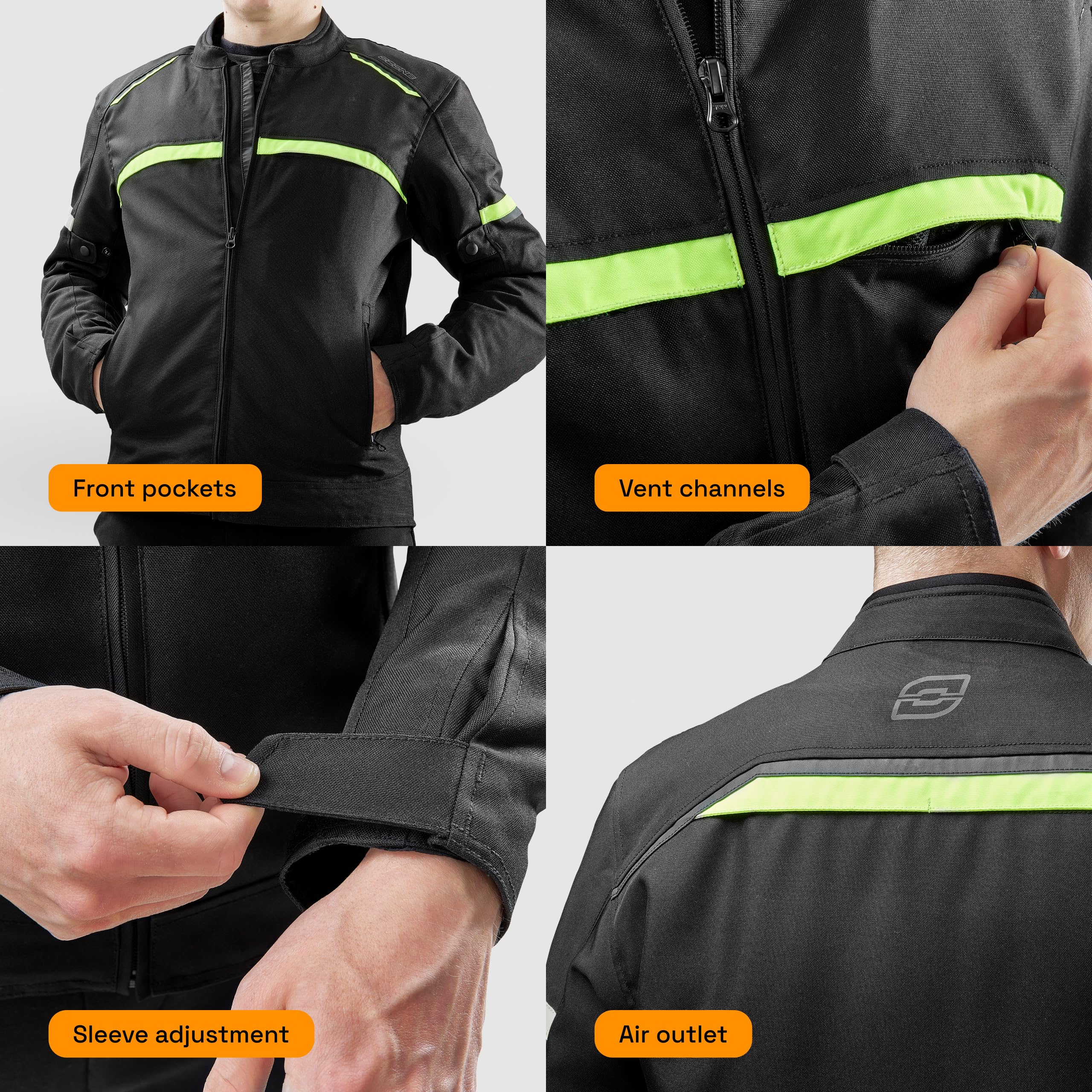 OZONE MOTO Neo Giacca da Moto Uomo | Tessile | Protezioni Gomiti e Spalle Livello 1 | Tasca per Protezione Schiena (Acquista Protettore di Seguito) | Fodera Termica Removibile | Taglie fino a 2XL