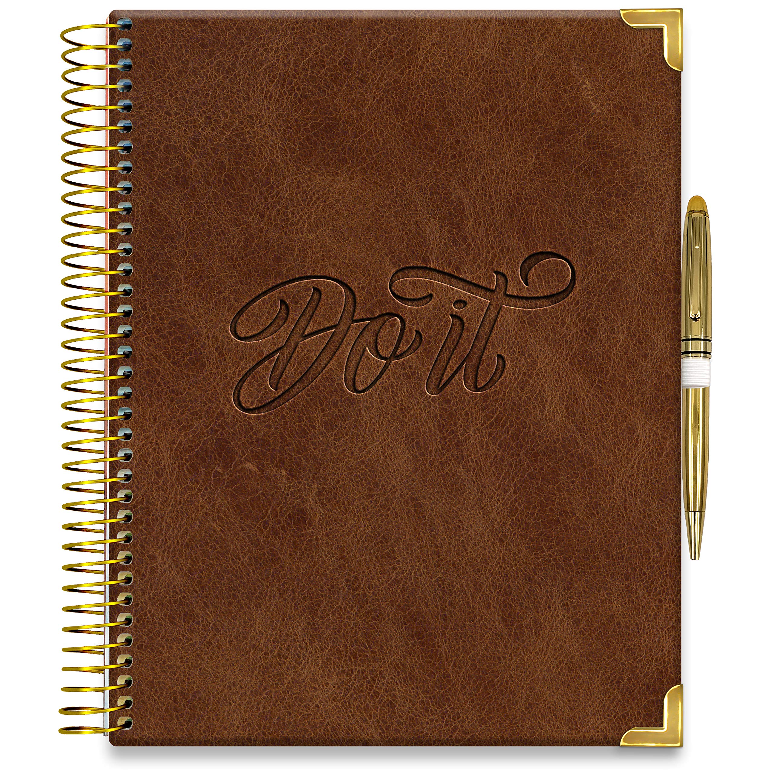 Tools4Wisdom 2022 Planner Pro - 15 Month Including December 2021 - 8.5" x 11" Hardcover with Full-Color Monthly Weekly and Daily Planner Pages - O15G w/ Golden Pen - Do It Leather Pattern
