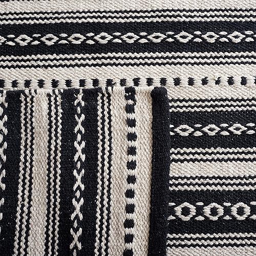 Miniatura 7 de SAFAVIEH Montauk Collection - Alfombra decorativa de 3 x 5 pies, color negro y marfil, tejido plano, diseño de algodón a rayas estilo bohemio, fácil