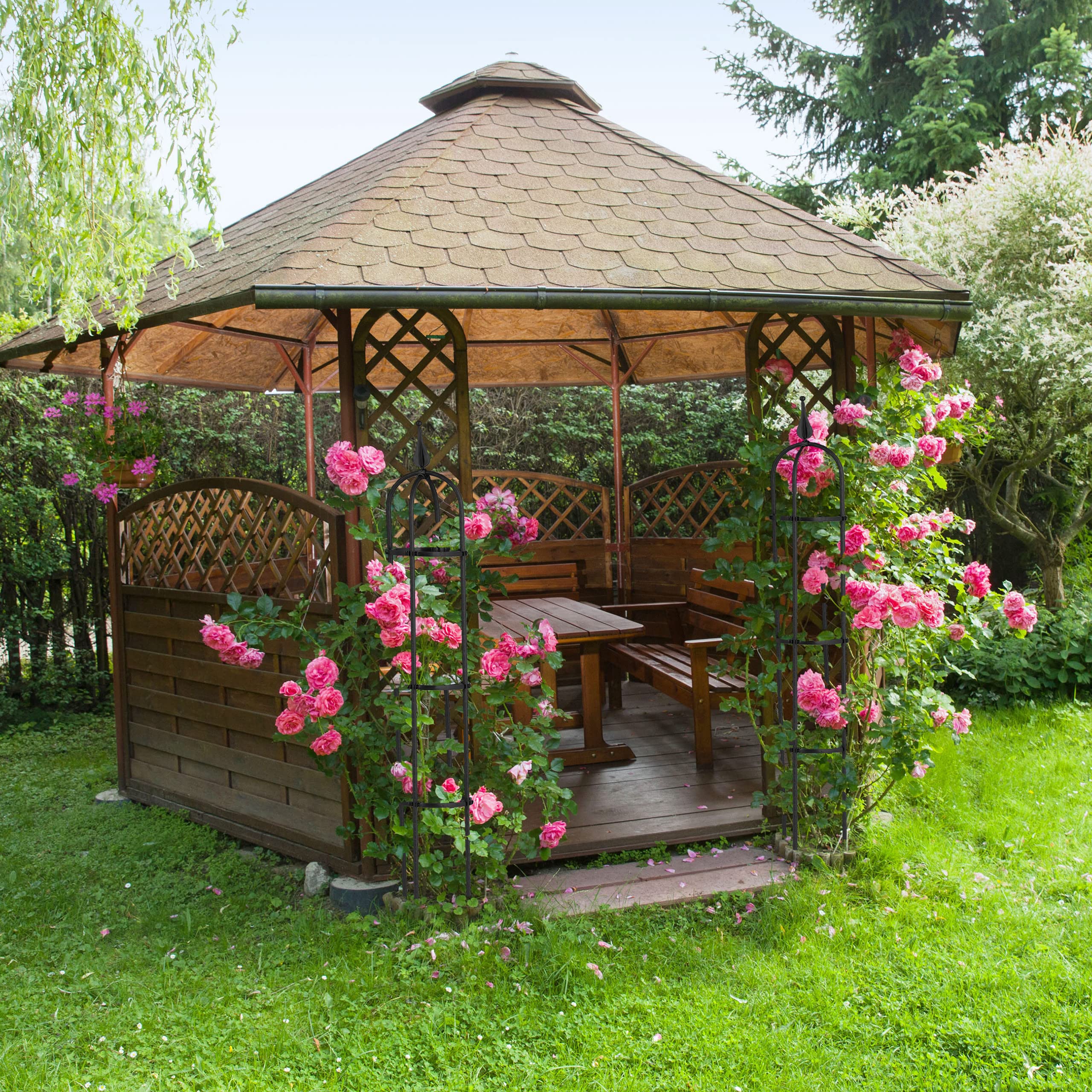 Relaxdays Rankturm 2er Set, freistehend, Rankhilfe für Rosen & Rankhilfe Obelisk, 2er Set, 100cm hoch, Ranksäule für Kletterpflanzen, Metall, freistehend, Rosenturm, schwarz