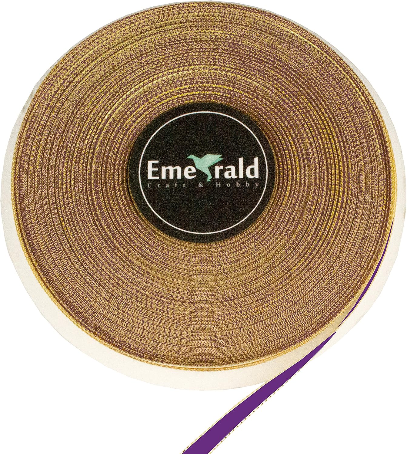 Double Faced Satin Ribbon with Gold Edges, 3/8" by 50 Yards (Purple)