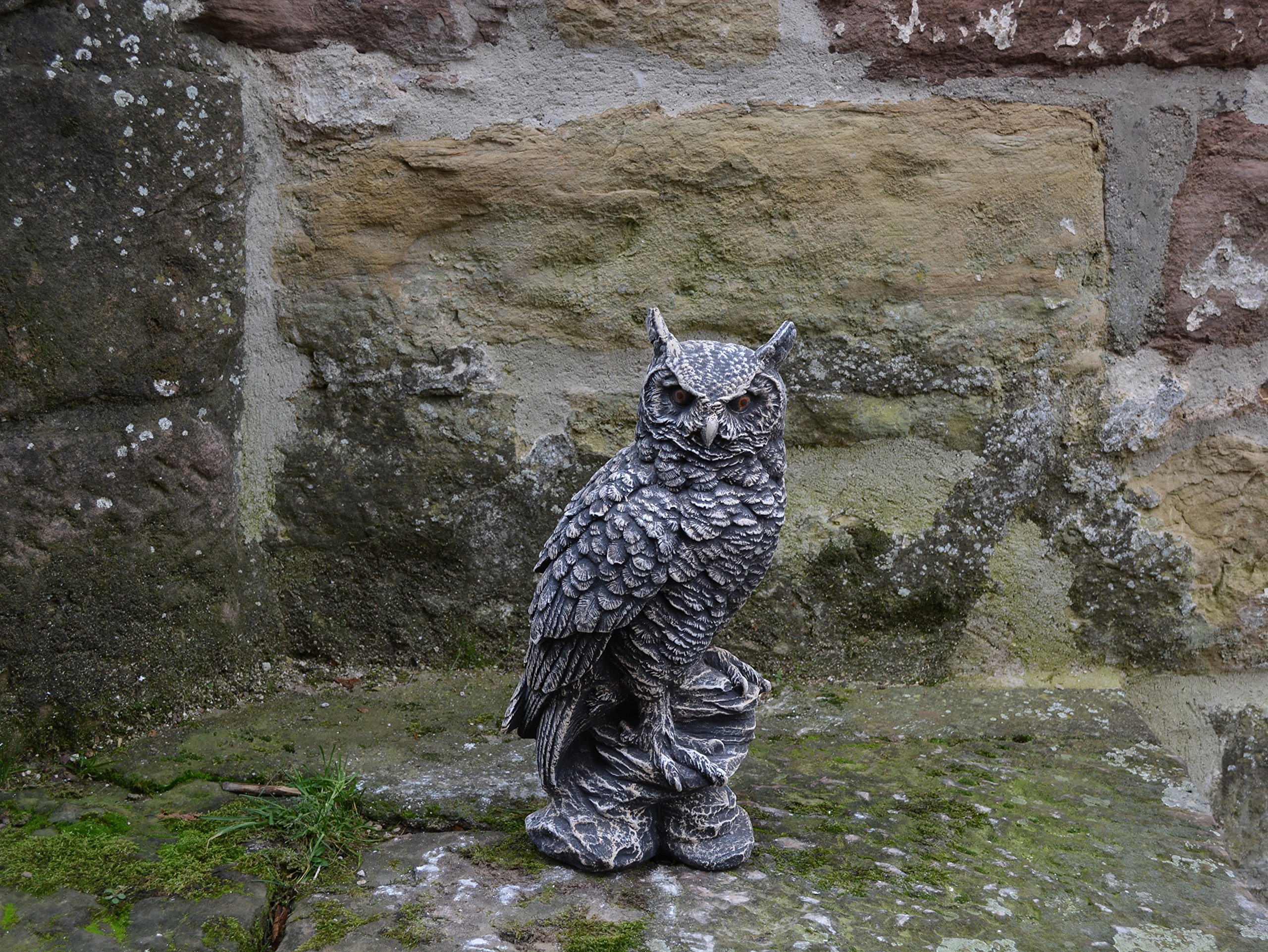 gartendekoparadies.de Antike Eulen-Figur, Steinfigur, H. 41 cm, 12 kg, Grau, frostsicher aus Steinguss für Außenbereich