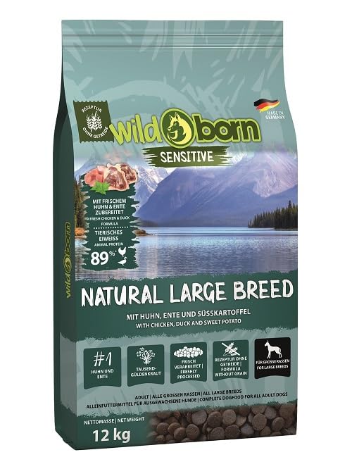 Wildborn Natural Large Breed 1 x 12 kg | Hundetrockenfutter für große Rassen mit frischem Huhn, Ente, Truthahn, Süßkartoffel & Tapioka