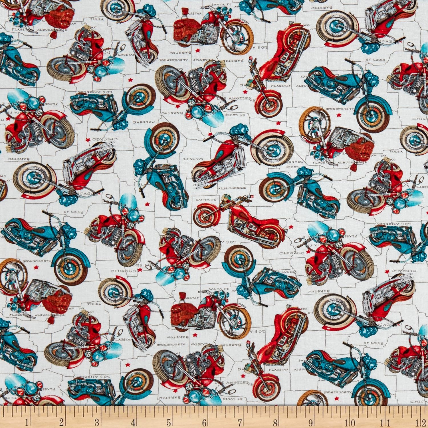 Life's A Kick Motorcycles White Fabric by The Yard