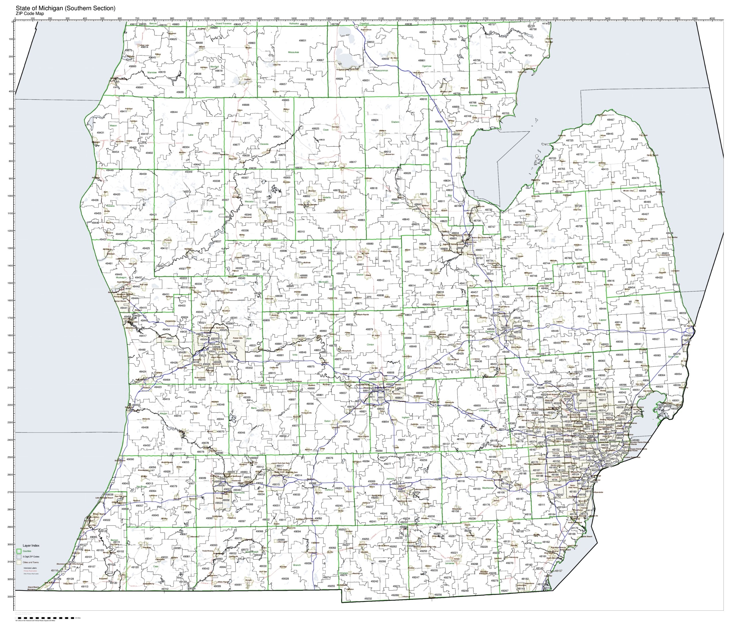 Buy ZIP Code State of Michigan Southern Half Laminated Online at