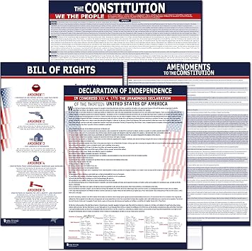 American Founding documents XL Laminated 4 Pack Complete US Constitution, Declaration of Independence, Bill of Rights, amendments Updated Version 3.0 Larger Font Young N Refined