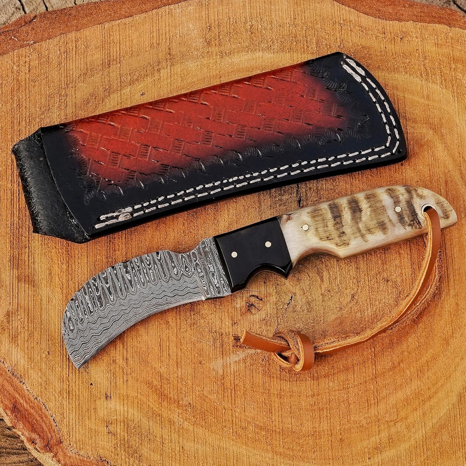 Handmade 1095 Steel Lineman’s Hawkbill knife with Leather sheath, Heavy Duty Utility Knife blade Electrician Wire Skinning knife for professional.