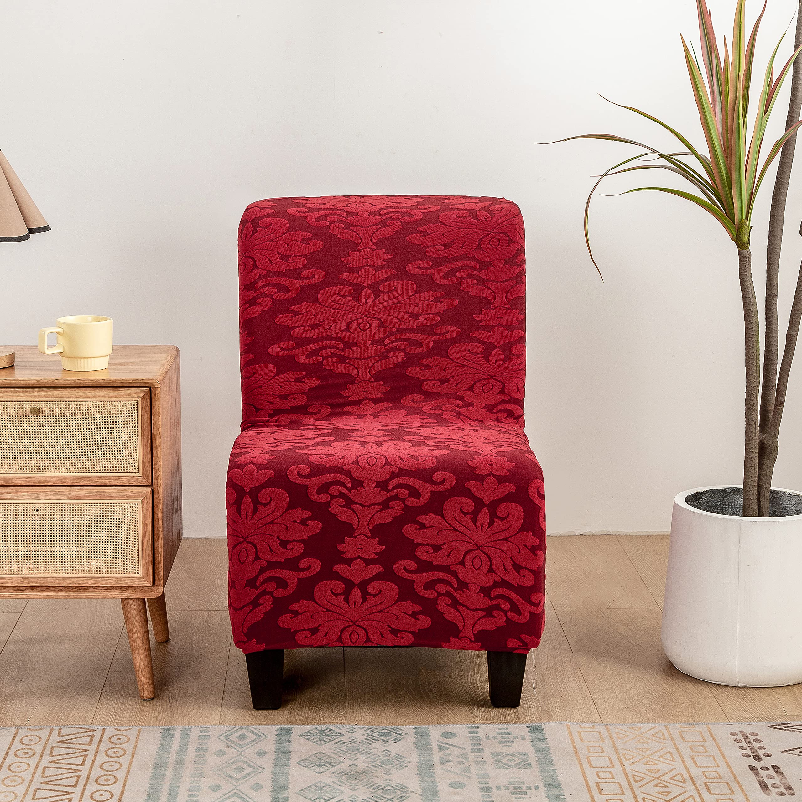 Stretch Armless Chair Slipcover, Jacquard Slipper Chair Covers Non-Slip  Accent Chair Slipcover Without Arms Leisure Covers Furniture Protector Sofa