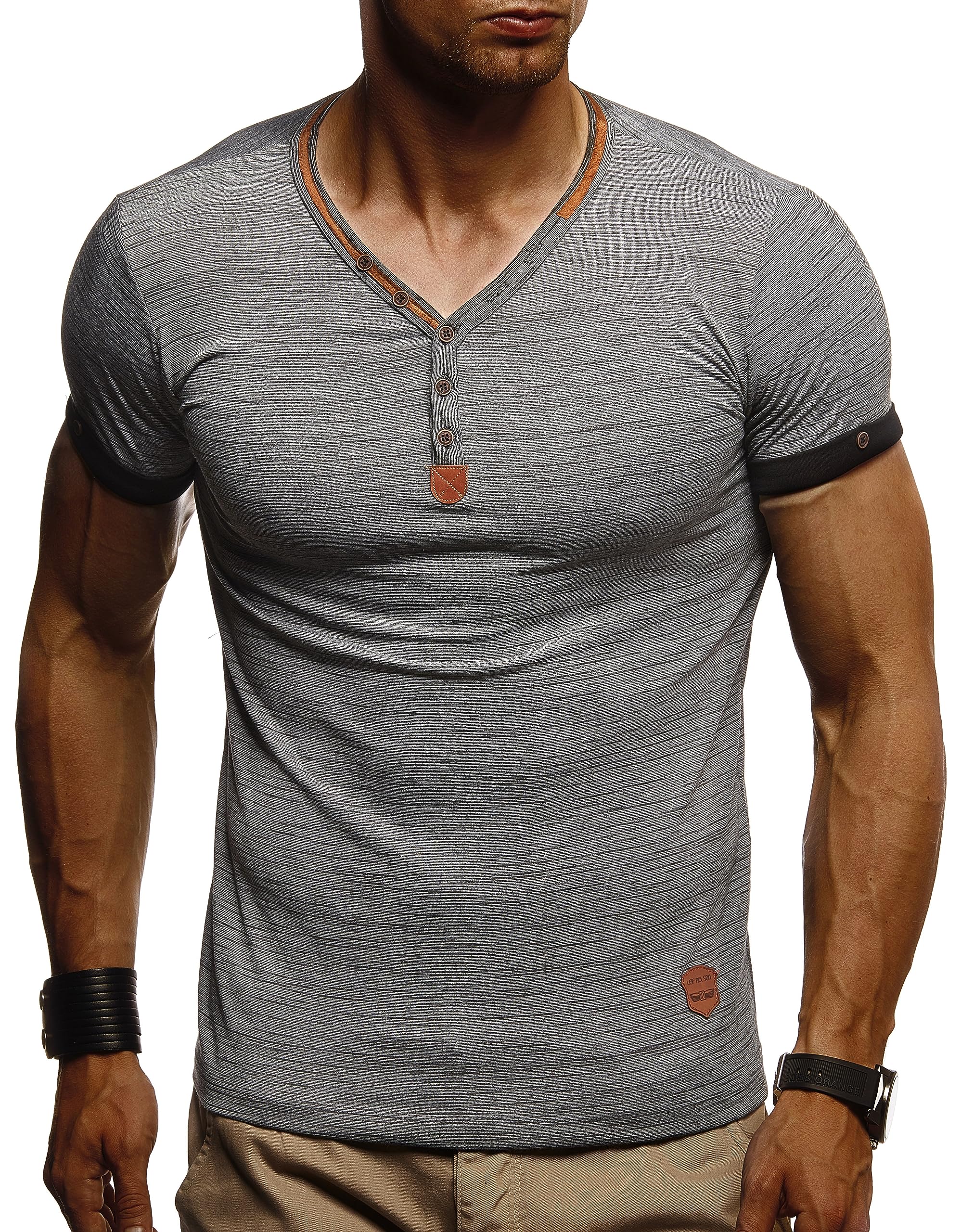 Leif Nelson T-Shirt Uomo Estate Collo V - Magliette Lunghe V-Neck Cotone, Basic Casual Uomo Manica Corta