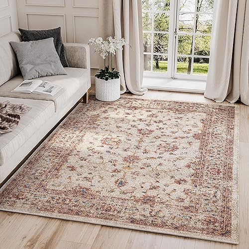 Abani Alfombra tradicional beige y rojo de 4 x 6 pies, colección Babylon - Alfombra de decoración turca vintage con motivo clásico Abani Alfombra tradicional beige y rojo de 4 x 6 pies, colección Babylon - Alfombra de decoración turca vintage con motivo clásico