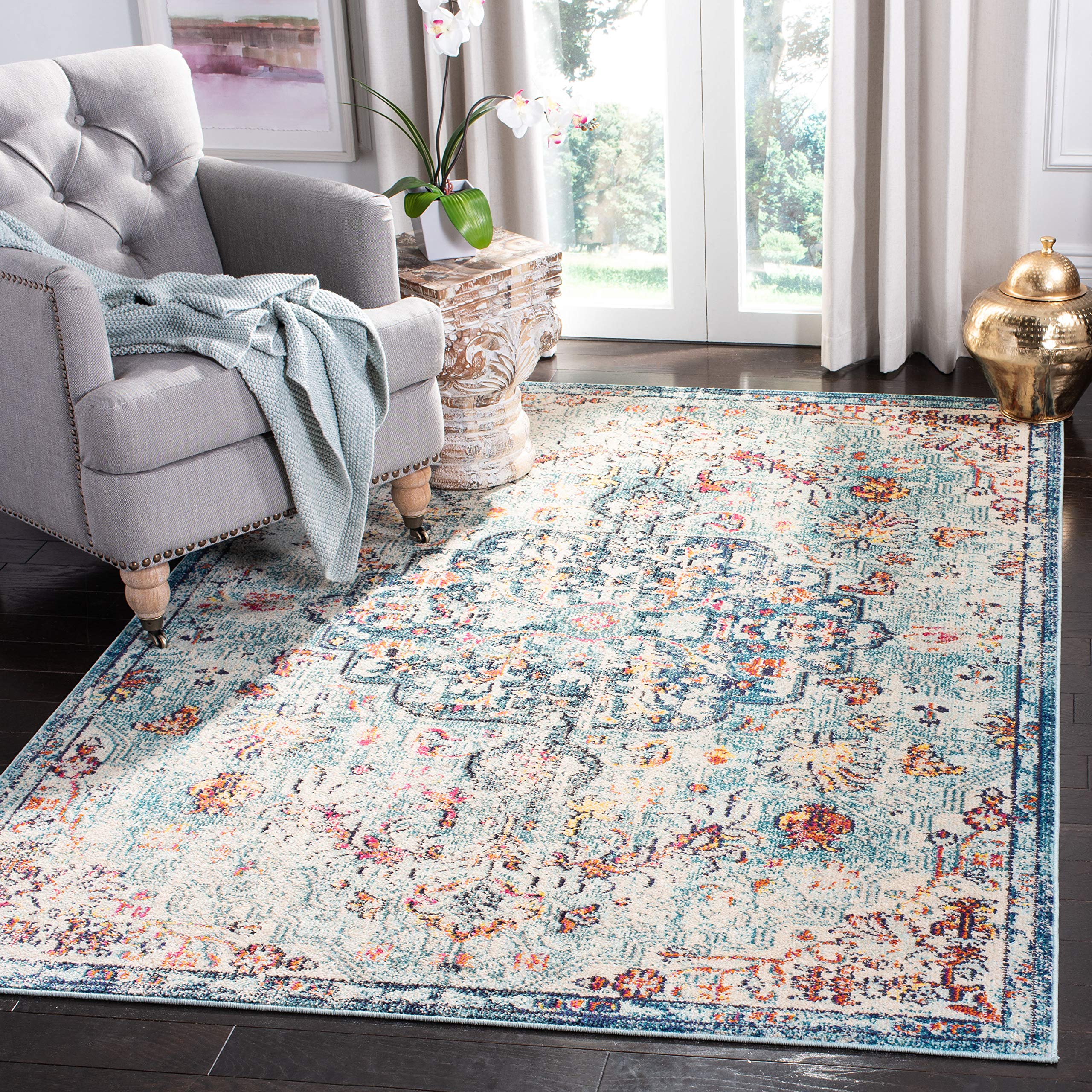 Safavieh Modern Chic Indoor Woven Rectangle Area Rug, Madison Collection, MAD447, in Navy / Light Blue, 122 X 183 cm for Living Room, Bedroom or Any Indoor Space