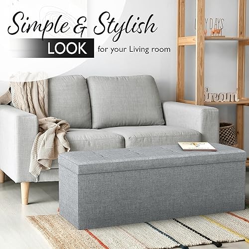 Miniatura 5 de Banco otomano plegable de almacenamiento de 43 pulgadas para sala de estar, dormitorio, entretenimiento de televisión, banco de dormitorio con