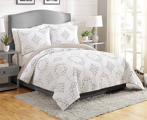 MODERN HEIRLOOM Chambers - Juego de edredón tamaño King, color gris