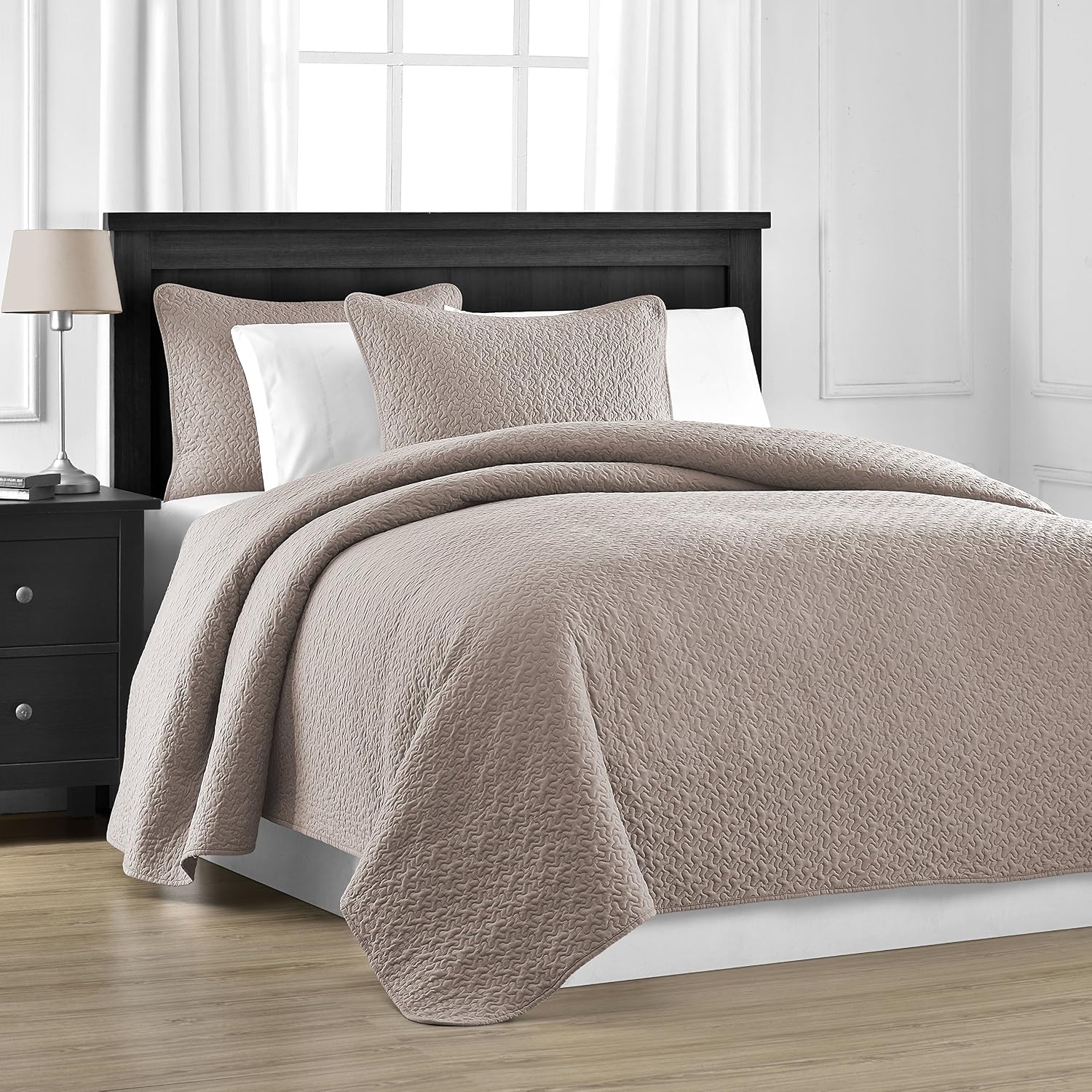 Comfy Bedding Prewashed Durable Jigsaw Quilted 3-Piece Bedspread Coverlet Set (Full/Queen, Khaki)