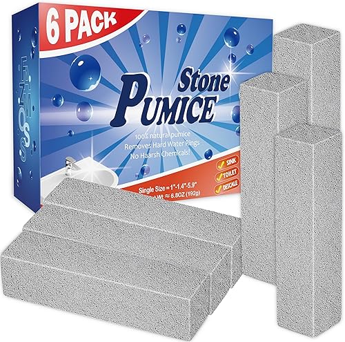 Paquete de 6 piedras pómez para limpieza de inodoros, potente limpiador para anillos de agua dura, acumulación de calcio y manchas, ideal para