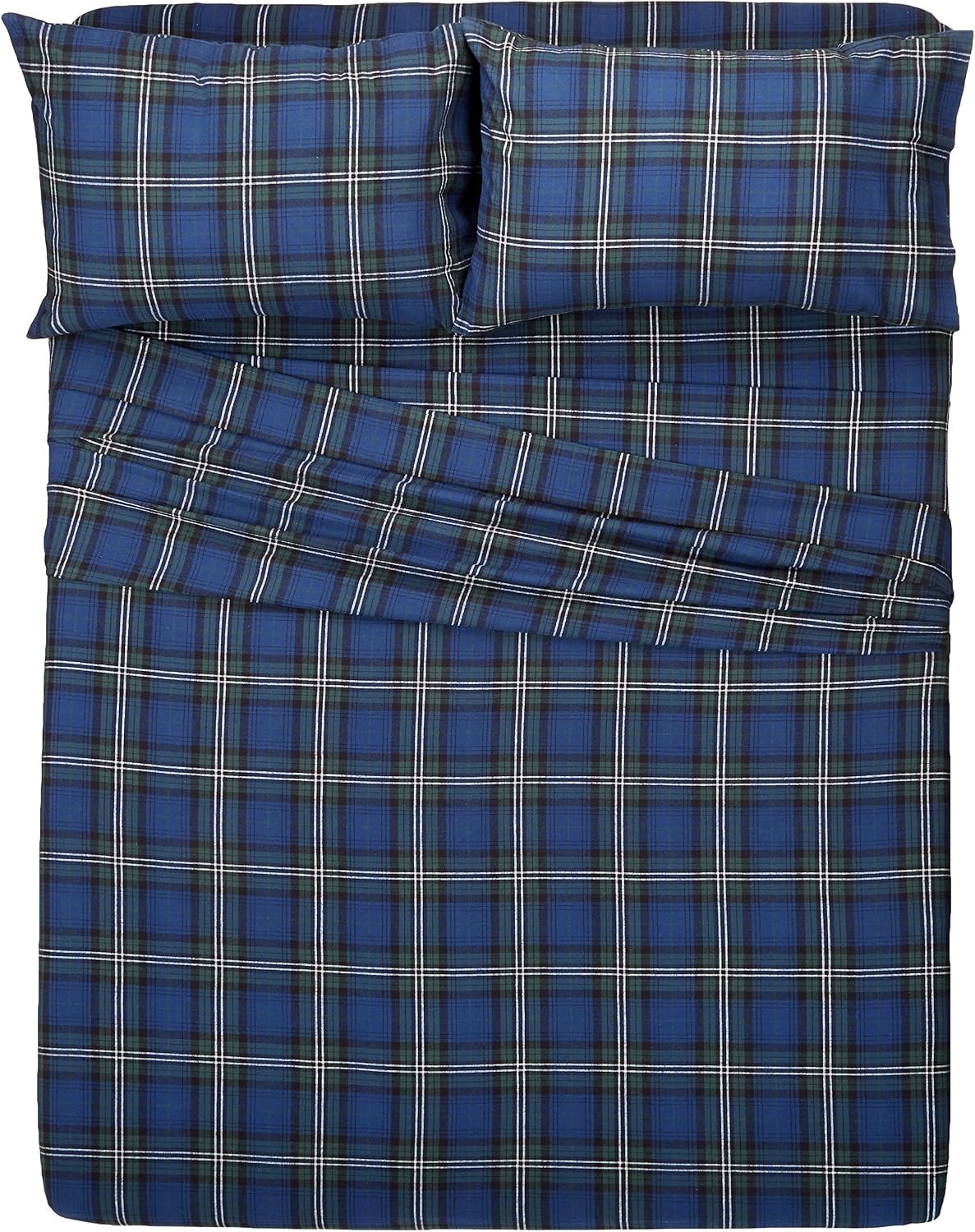 Amazon Brand – Pinzon Plaid Flannel Bed Sheet Set - Full, Blackwatch Plaid