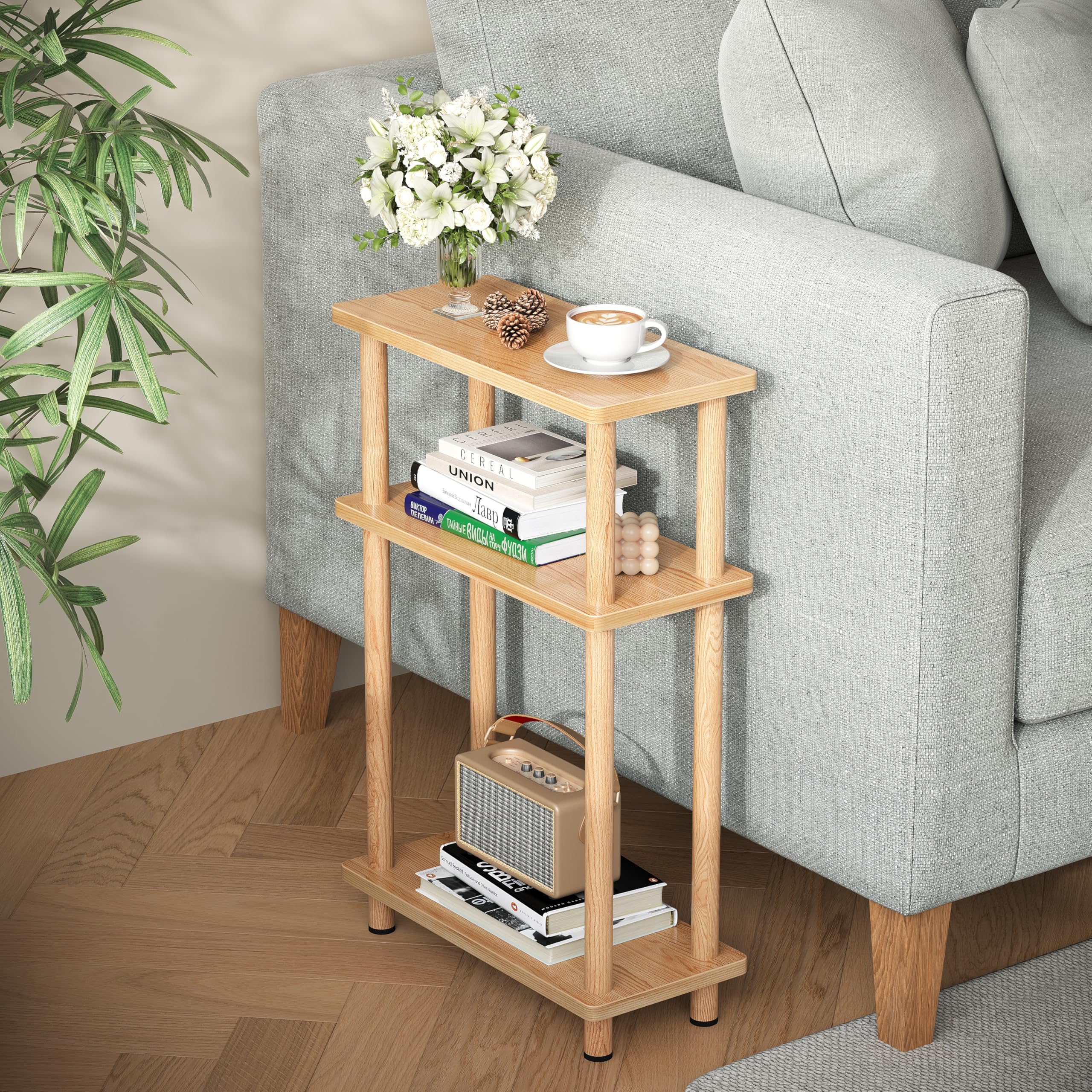 APICIZON サイドテーブル スリム ナイトテーブル ベッドサイド(40cm*18cm*62cm、ナチュラル)