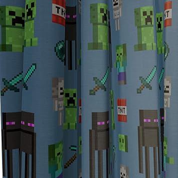 Jay Franco Kids Window Drapes - 4 Piece Curtain Set Includes 2 Tiebacks, Beautiful Bedding Room Decor and Easy Set Up, Blue - Minecraft, 84 Inch