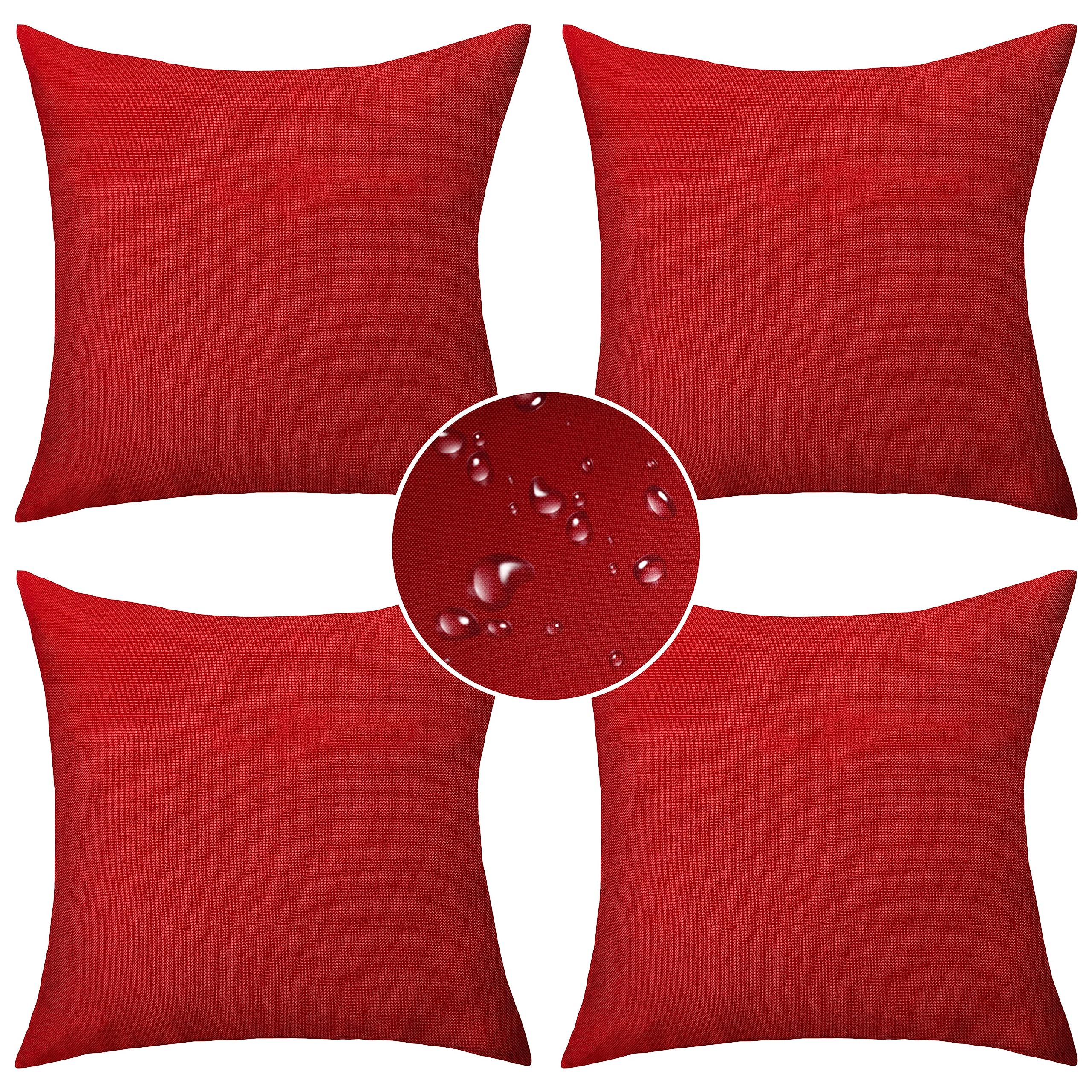 Demetex Red Outdoor Pillow Covers 20x20 Waterproof Linen Throw Pillow Covers Accent Pillow Cases for Living Room Backyard Patio Porch, Set of 4, 20 x