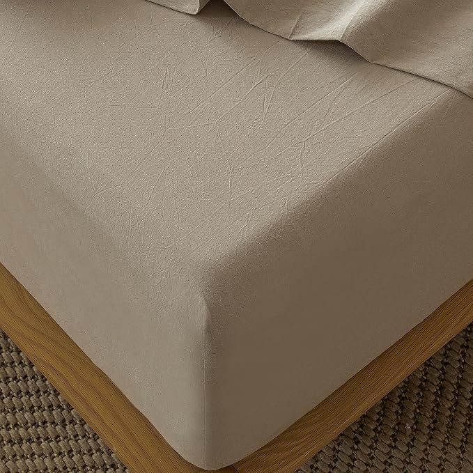 Fitted Bottom Sheet Only 100% Washed Cotton (Mocha Brown, Queen)
