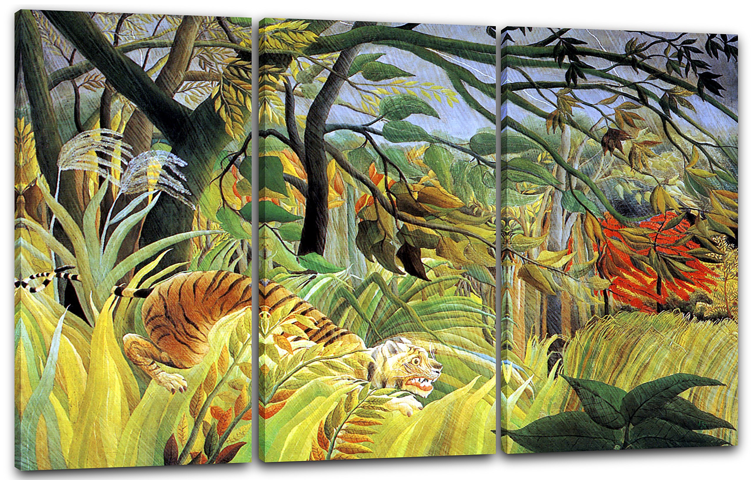 Printed Paintings Canvas Print 3 parts(120x80cm): Henri Rousseau - Tiger surprised by the tropica