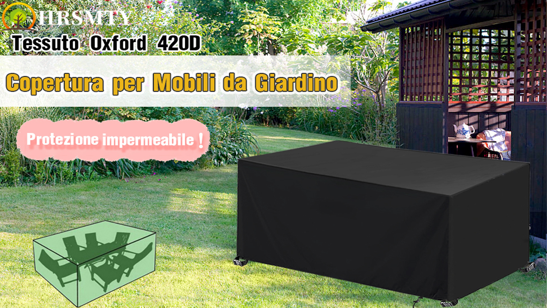 Copertura Impermeabile Per Mobili Giardino - Tessuto Oxford 420D UV Resistente Con Lacci - Foto 2