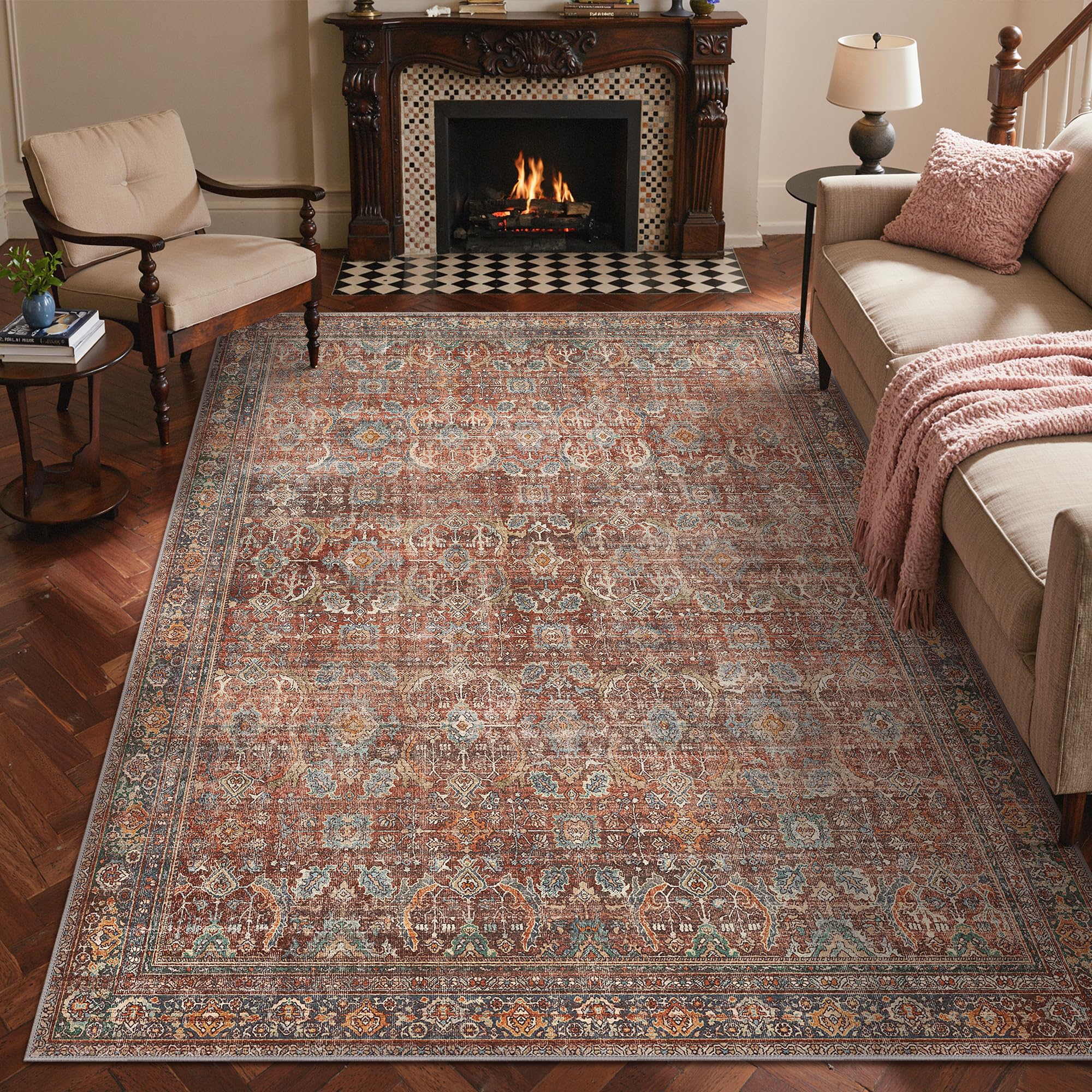 GENIMO Large Rug 200x290cm Terra Warm Washable Non-Slip Hallway Carpet Boho