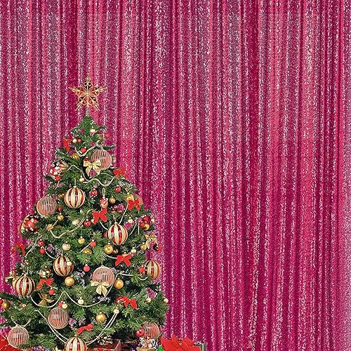 4×7FT Hot Pink Sequin Backdrop Curtain, Fuchsia Photography Backdrop Glitter Curtains Fabric Background for Christmas Wedding Party Decor
