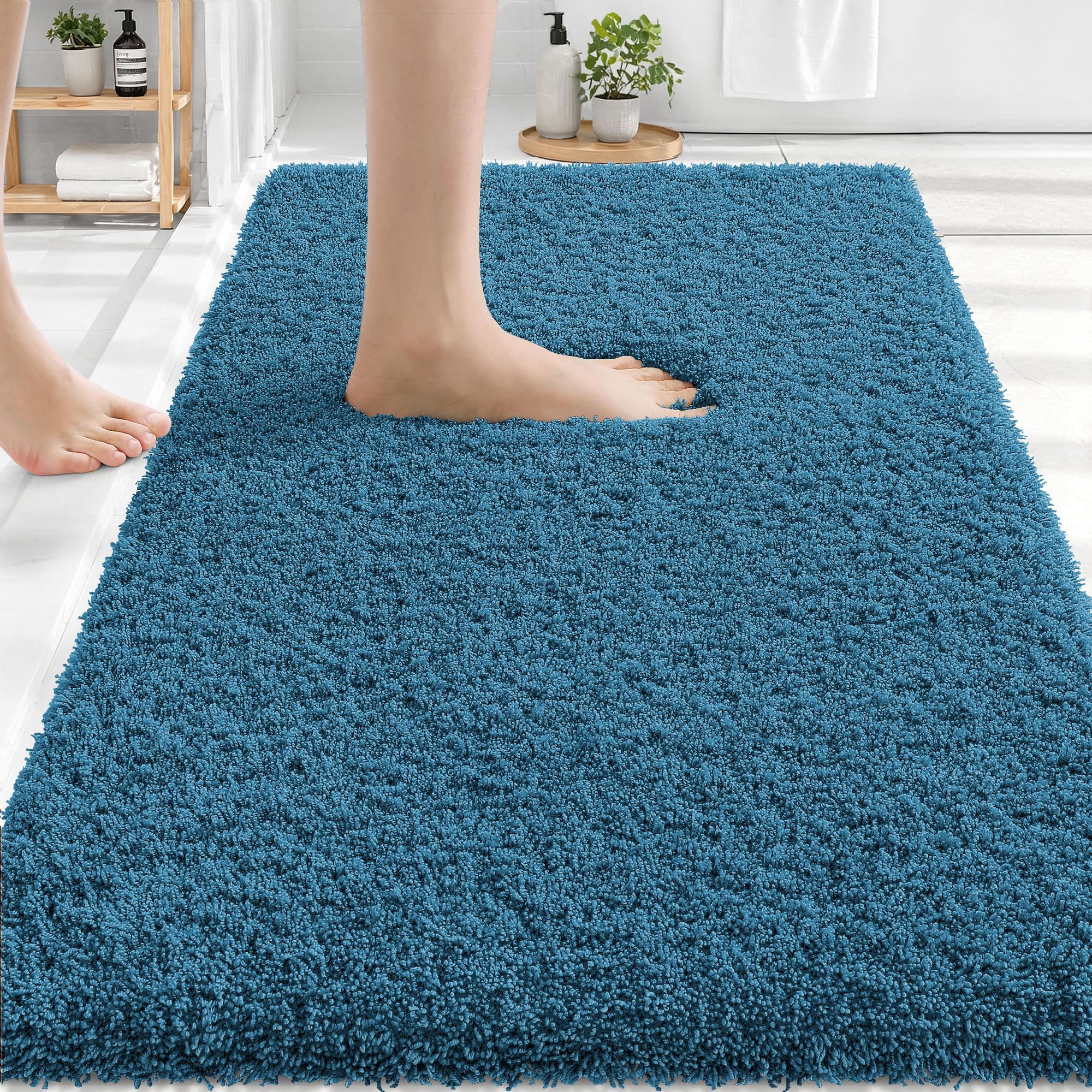 OLANLY Microfiber Bathroom Rugs 30x20, Ultra Soft Bath Mat, Peacock Blue