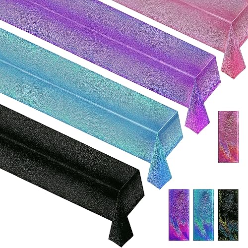 Miniatura 25 de Mantel holográfico morado y rojo fucsia de 40 x 108 pulgadas, decoración de fiesta de San Valentín, cumpleaños, decoración de mesa de plástico